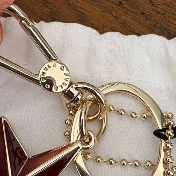 Furla Gold and Burgundy Star Key Holder Bag Charm - Picture 2 of 6